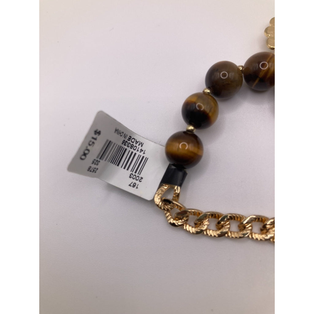 THE LIMITED Tiger's Eye Gold Tone Charm Stretch Bracelet