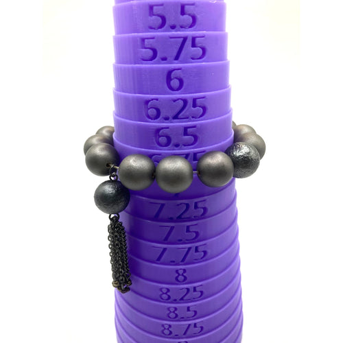 COLDWATER CREEK Matte Grey Large Bead Chunky Stretch Bracelet w/ Tassel