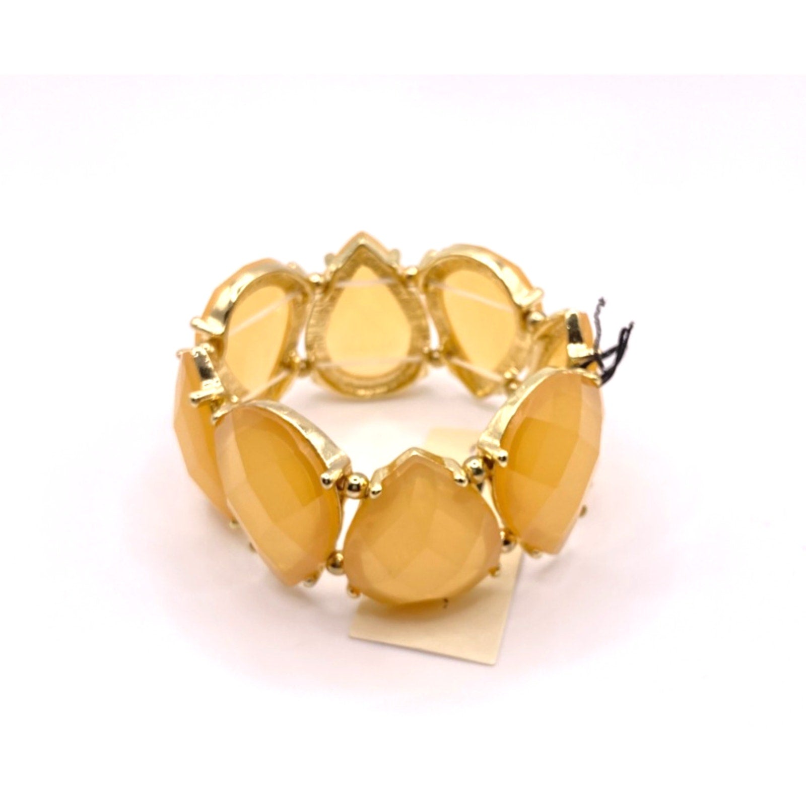 STONY Gold Tone Neutral Nude Melon Faceted Faux Teardrop Stone Stretch Bracelet