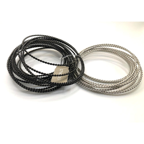 CHICO'S Black and Silver Tone Thin Twisted Bangle Bracelet Stacker