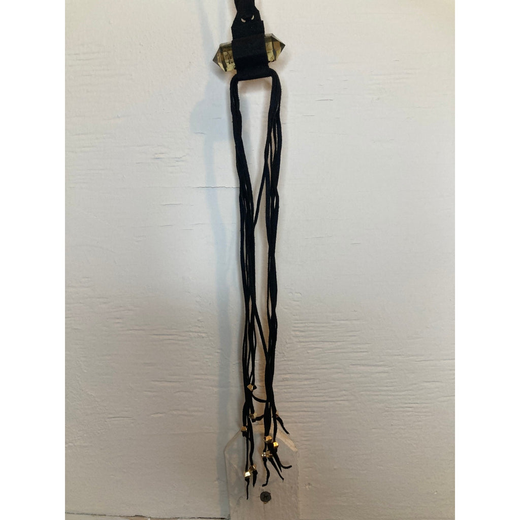 TORRID Black Rope Fringe Sueded Necklace w/ Crystal and Gold Tone Accents