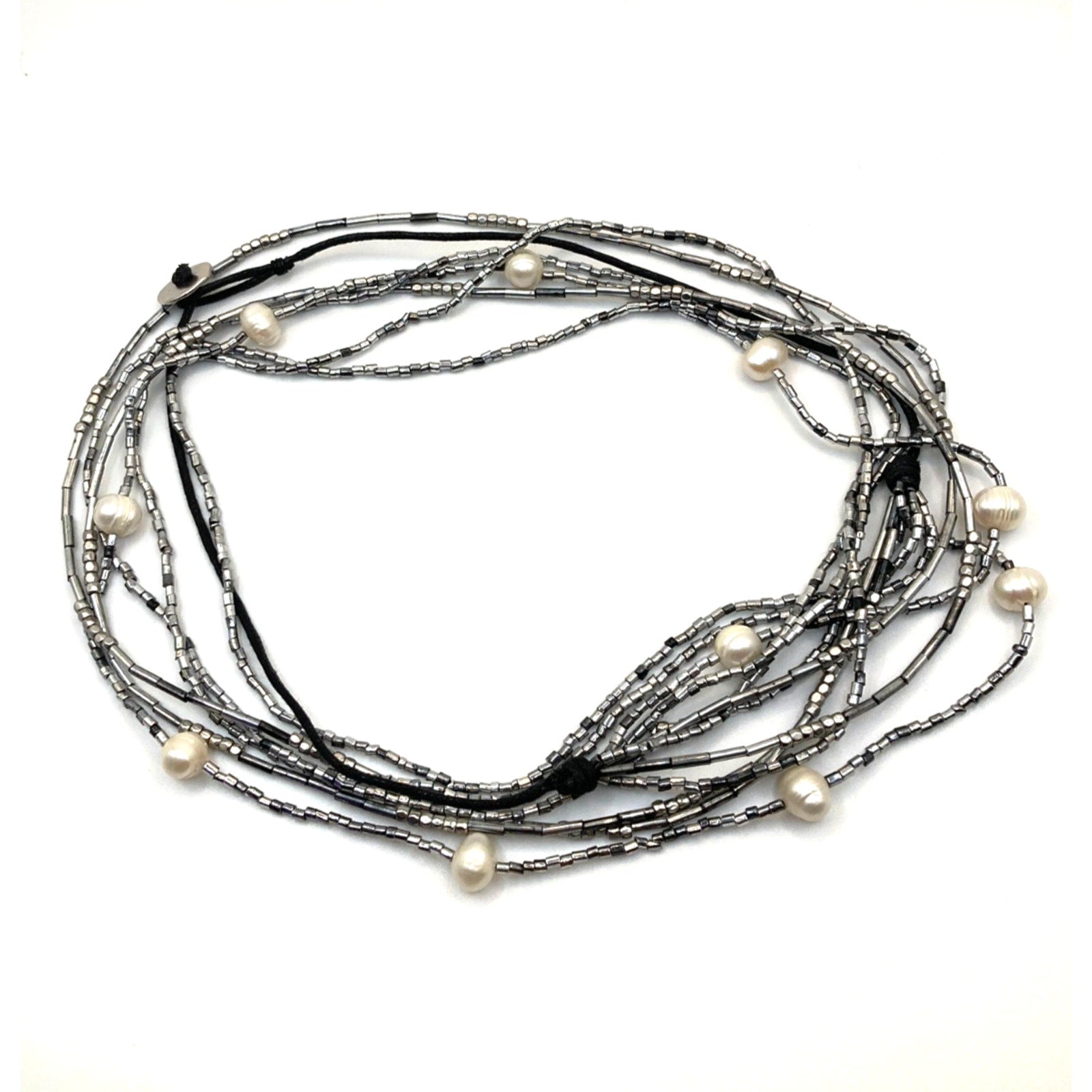 NWOT J. Jill Black Corded Gray Microbead Faux Pearls Layered Beaded Necklace
