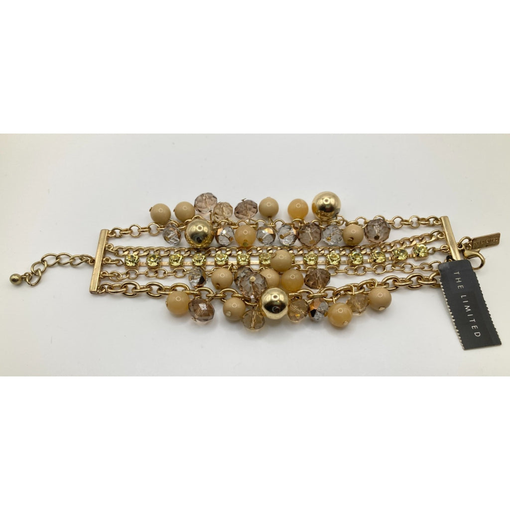 THE LIMITED Multi-strand Chunky Gold Tone Bauble Rhinestone Bracelet Nude/Green