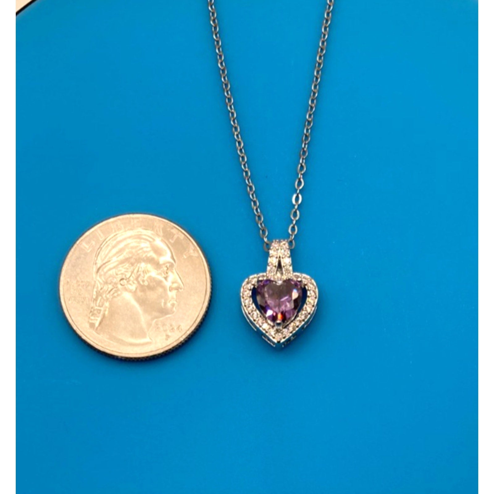 Purple Heart Crystal Silver Overlay 18" Necklace Made with SWAROVSKI Elements