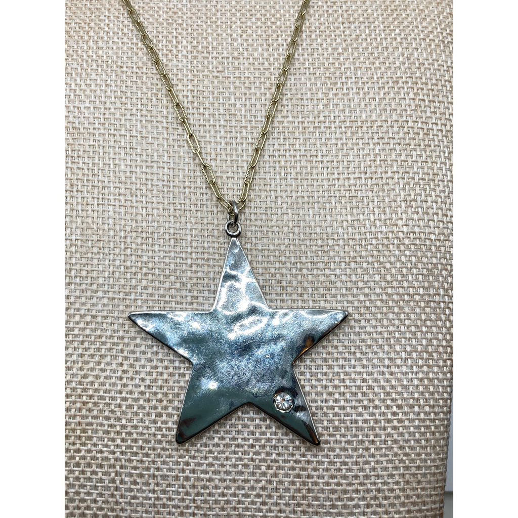 LANE BRYANT SILVER TONE HAMMERED STAR PENDANT Gold Tone Chain Necklace New