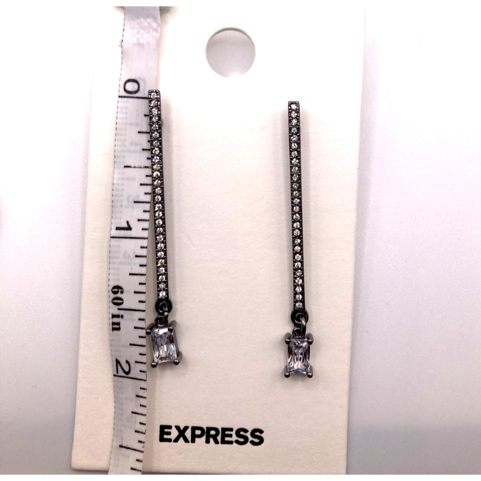 EXPRESS Grey Tone Dangle Earrings w/ Rhinestone & Faux Crystal 2"