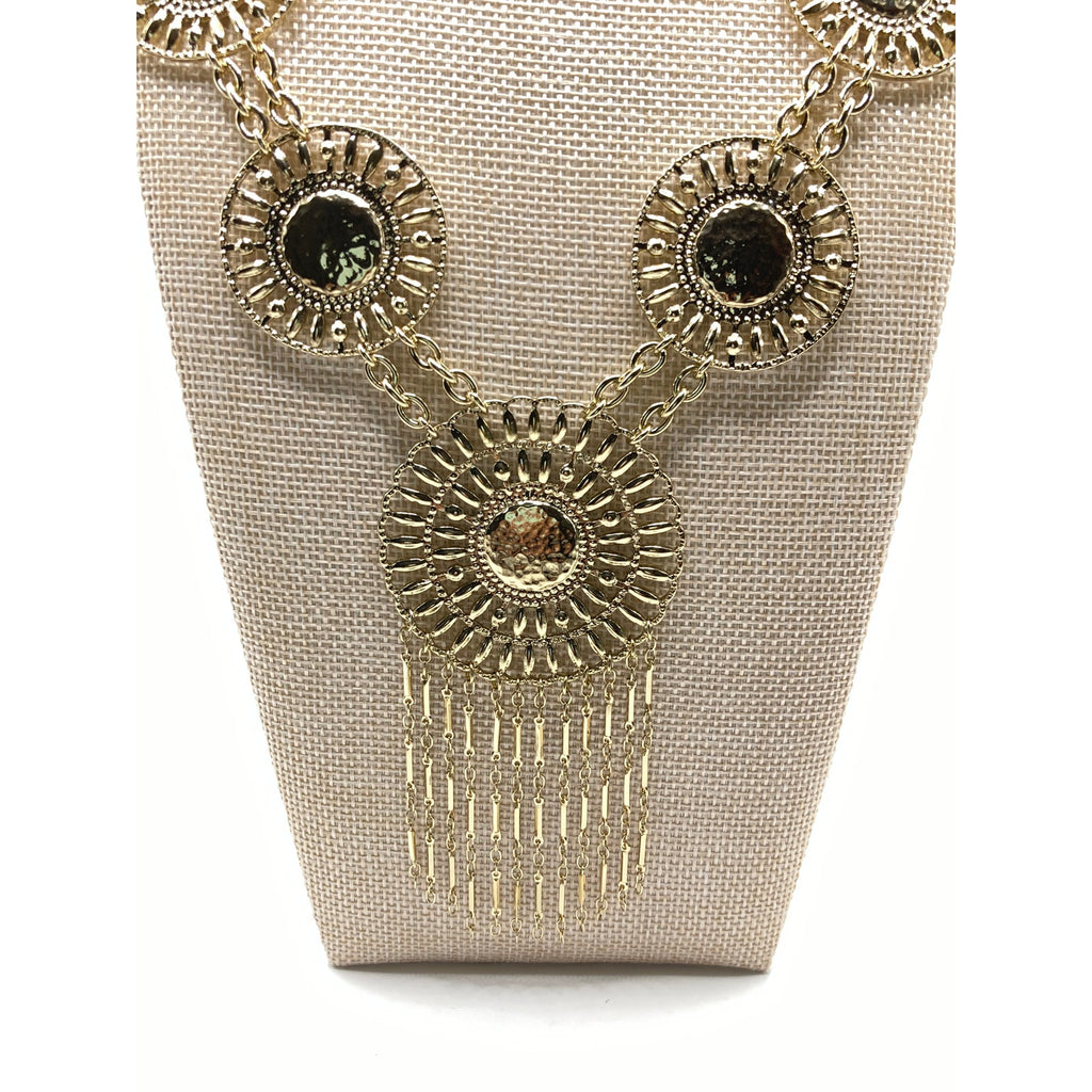 EXPRESS Metallic Gold Tone Tribal Boho Circle Station Statement Necklace 21" NEW
