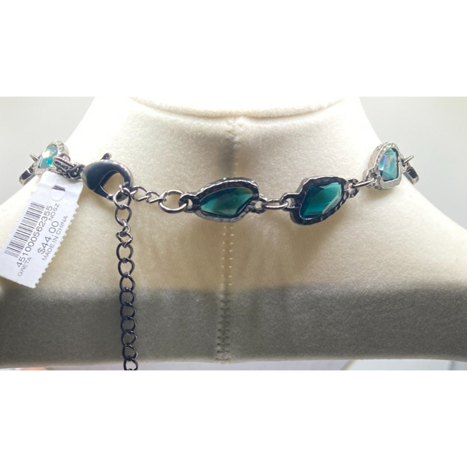 CHICO'S Greta Necklace Gunmetal Tone Tinted Aqua Blue 38" Long Layering Necklace