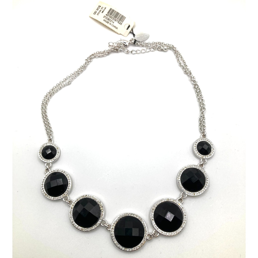 WHITE HOUSE/BLACK MARKET Black Circles Faceted w/ Rhinestone Collar Necklace 16"