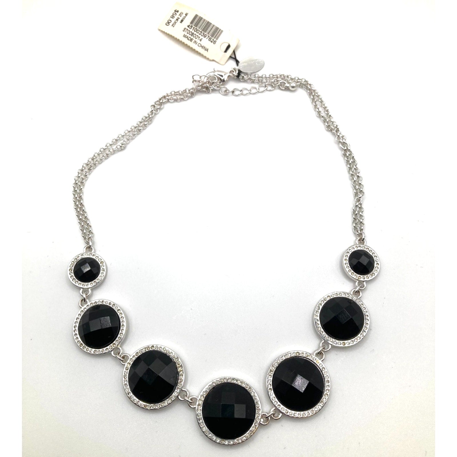 WHITE HOUSE/BLACK MARKET Black Circles Faceted w/ Rhinestone Collar Necklace 16"