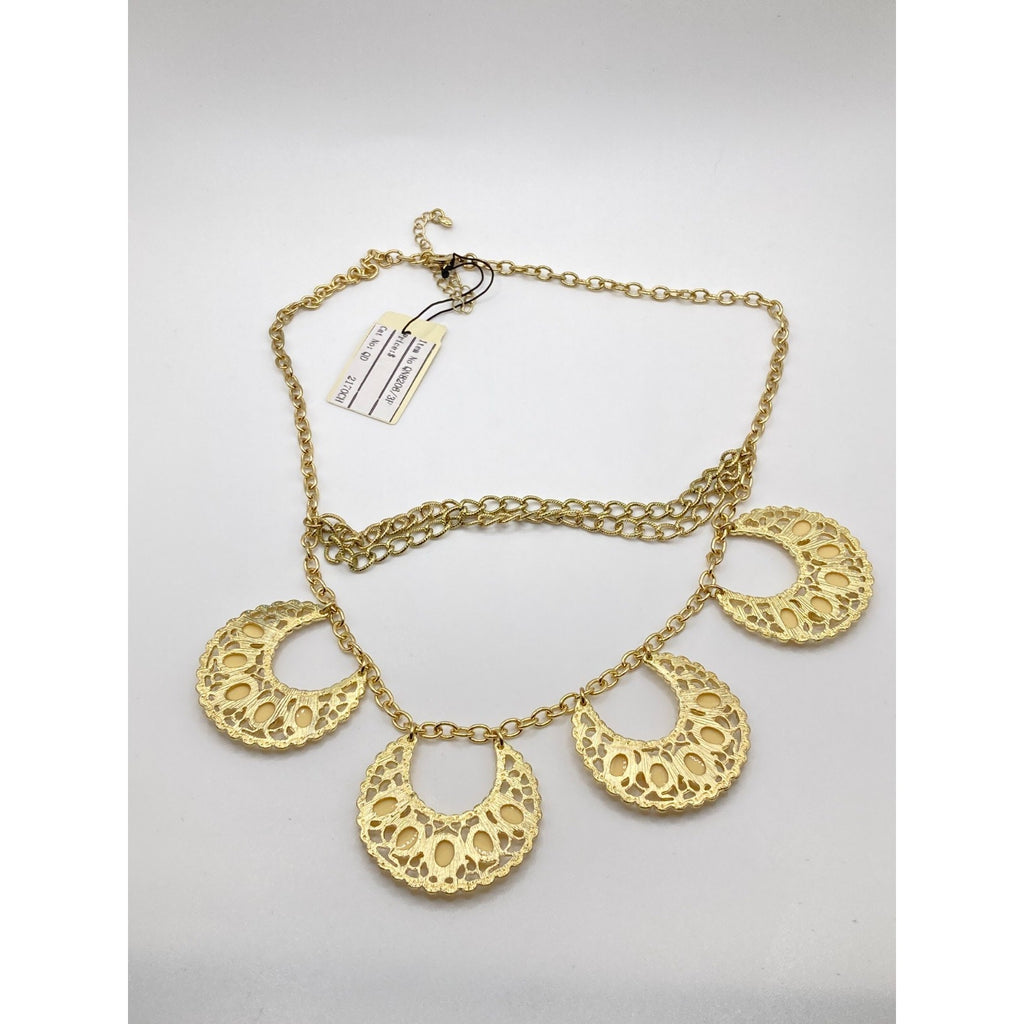 STONY Gold Tone Filigree Layered Statement Necklace w/ Acrylic Cream Stones 19"