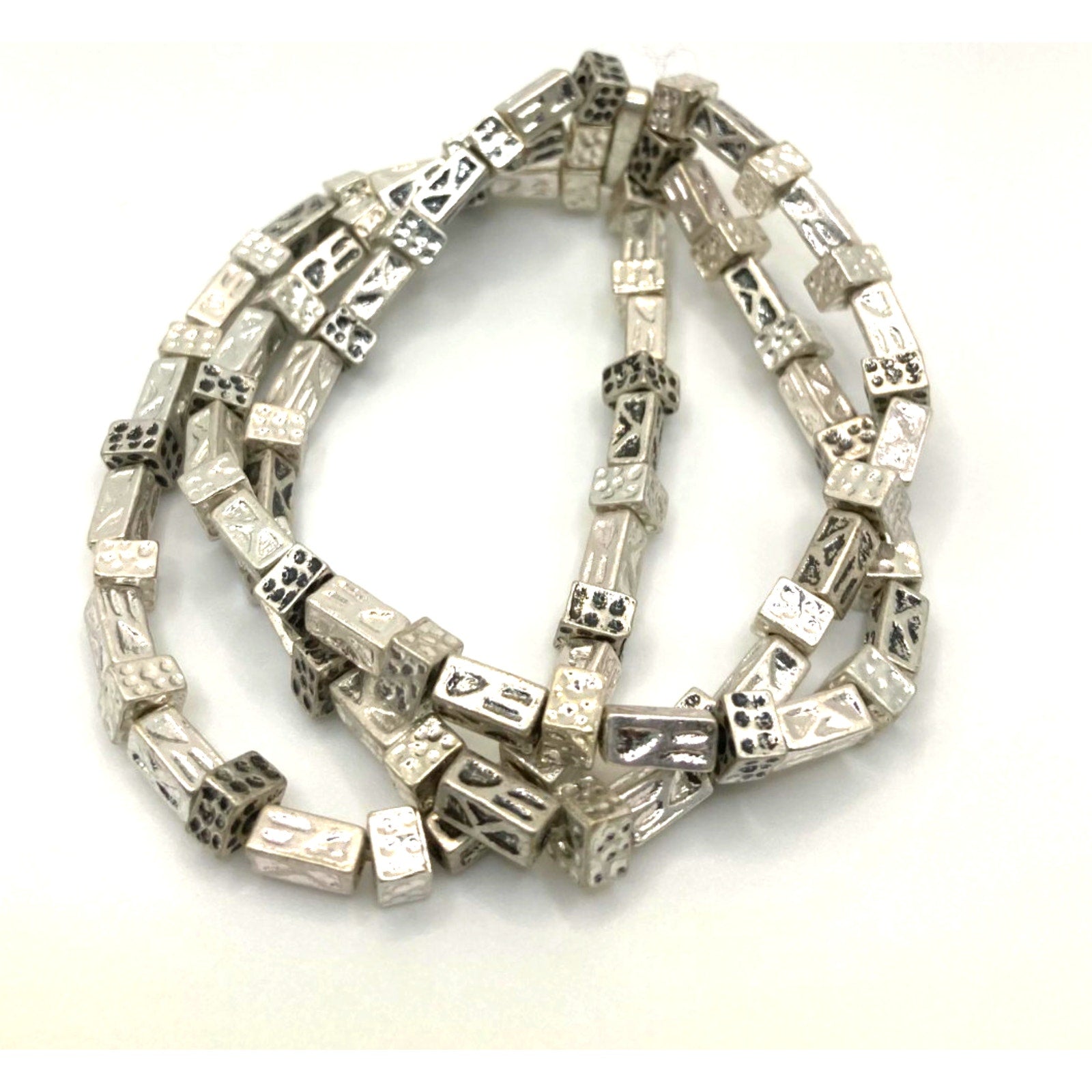 CHICO'S Triple Strand Silver Tone Oxidized Textured Beaded Stretch Bracelet