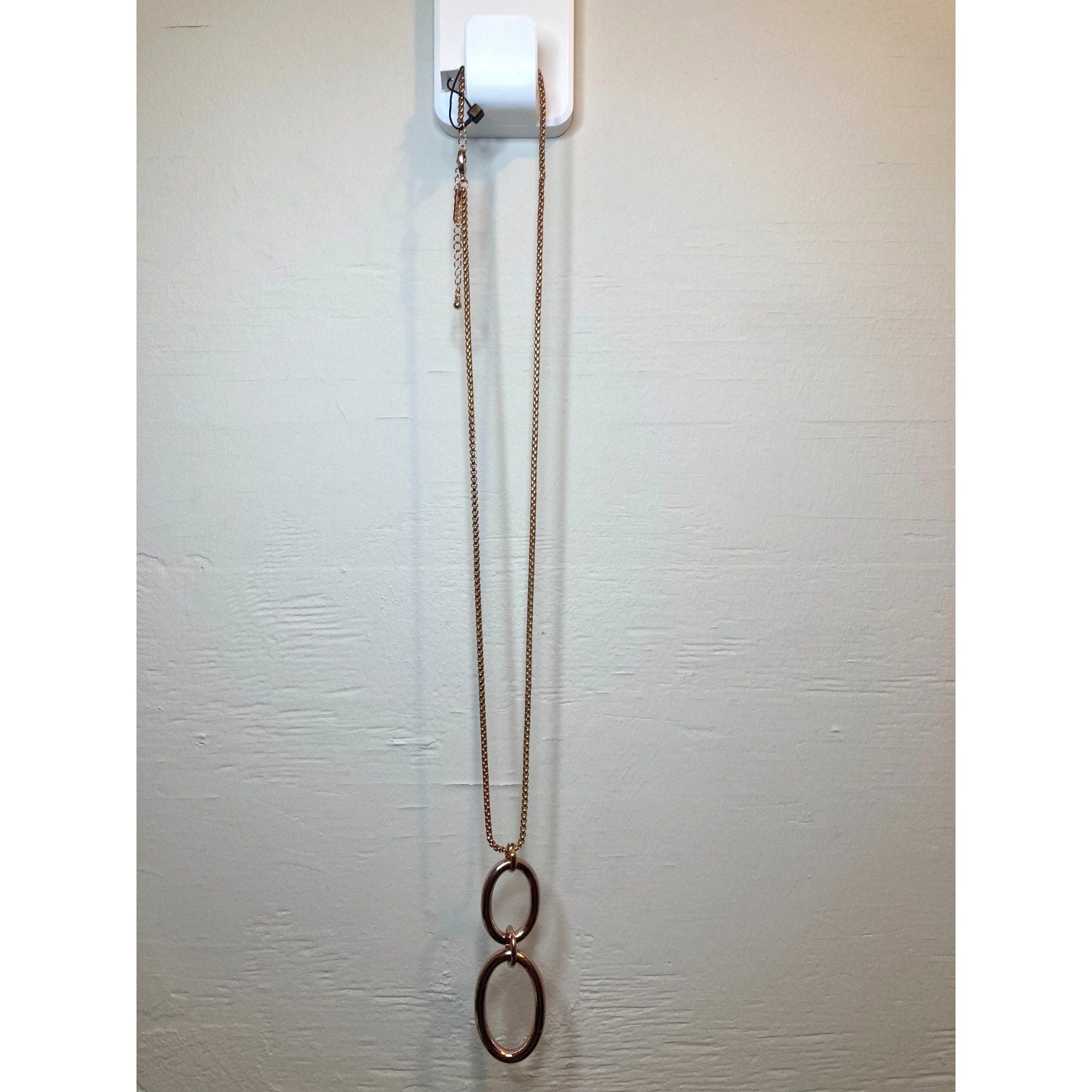 WHITE HOUSE/BLACK MARKET Rose Gold Chain Link Pendant Necklace w/ Box Chain ~30"