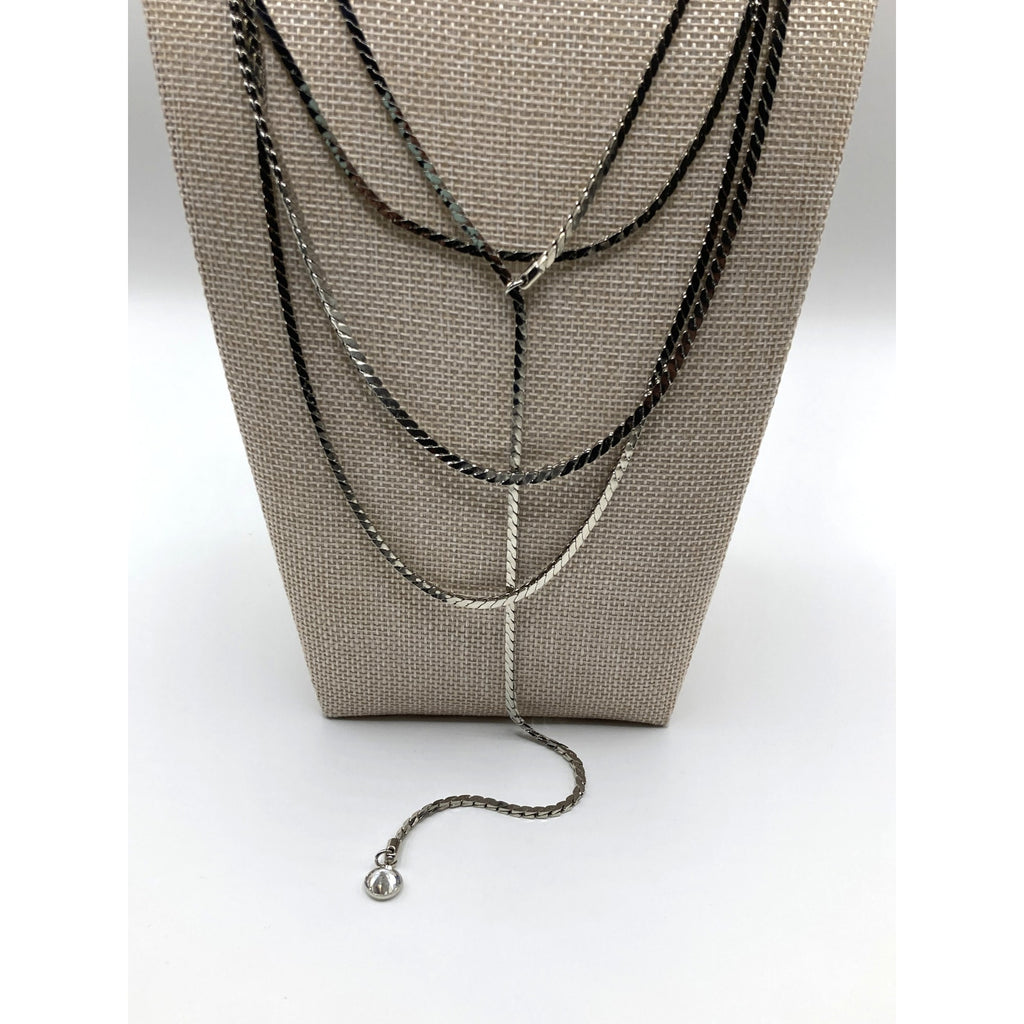 EXPRESS Elegant Silver Tone Layered Lariat Serpentine Chain & Cubic Zirconia 17"