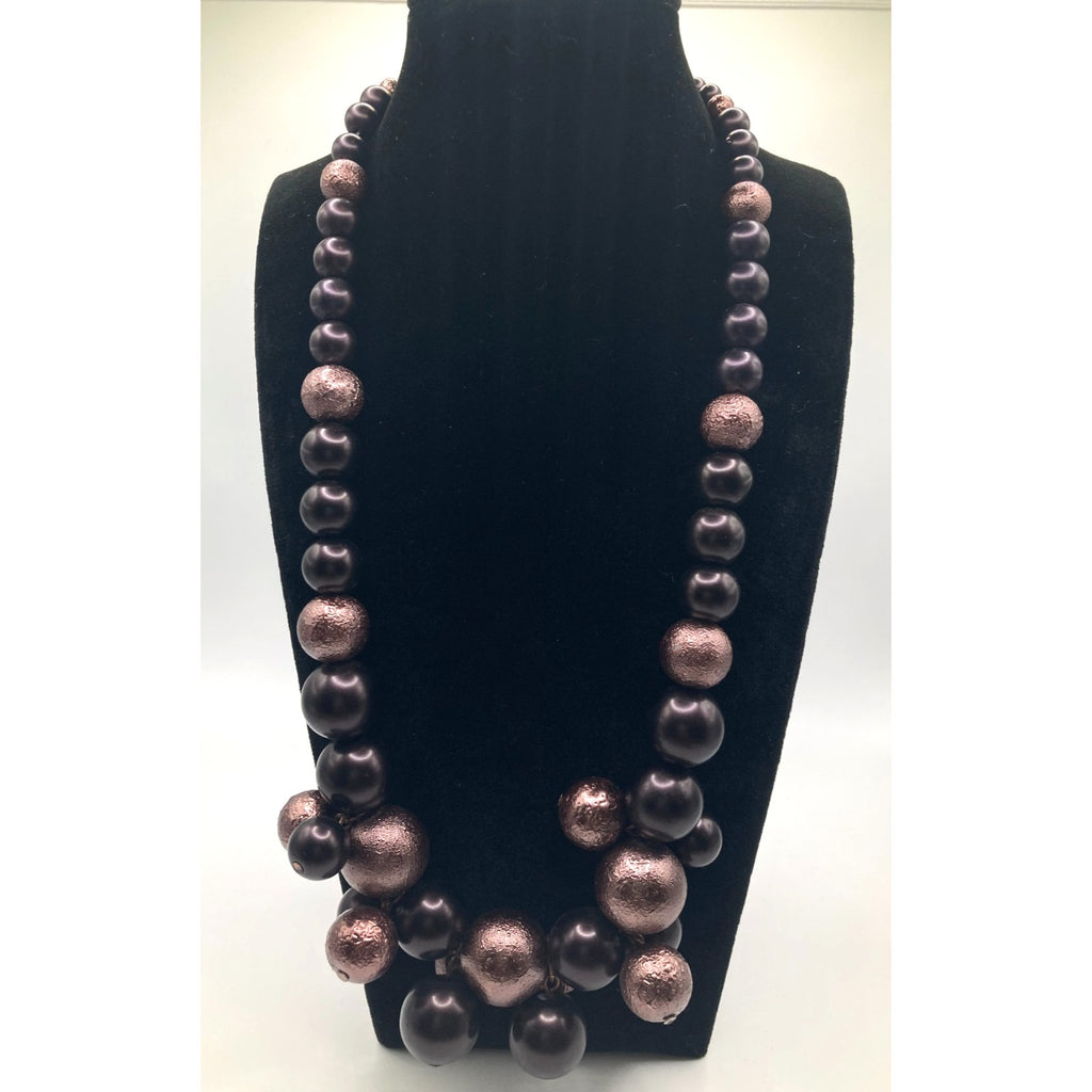 Coldwater Creek Chunky Beaded Brown & Dark Copper Tone Cluster Necklace 21"