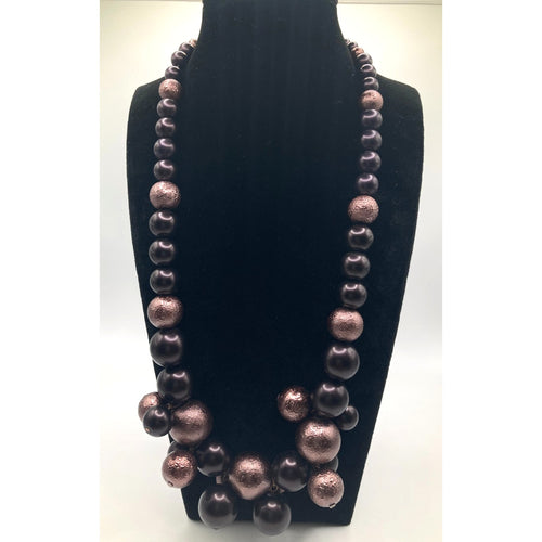 Coldwater Creek Chunky Beaded Brown & Dark Copper Tone Cluster Necklace 21"