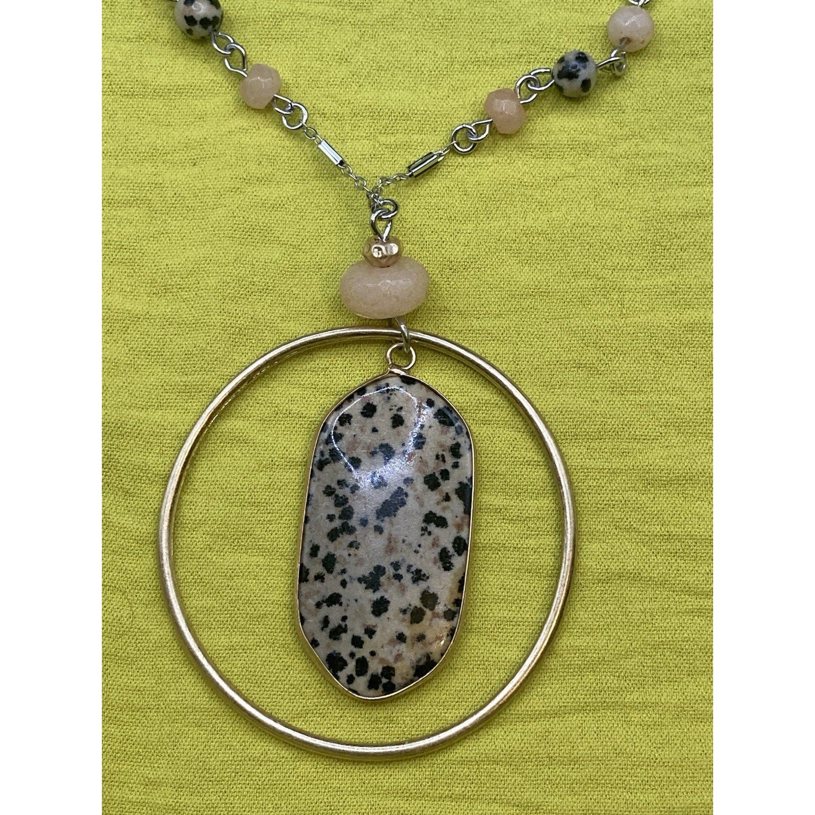 J. Jill Gold Tone Dalmatian Stone Pendant Long Silver Necklace $49.00 Retail