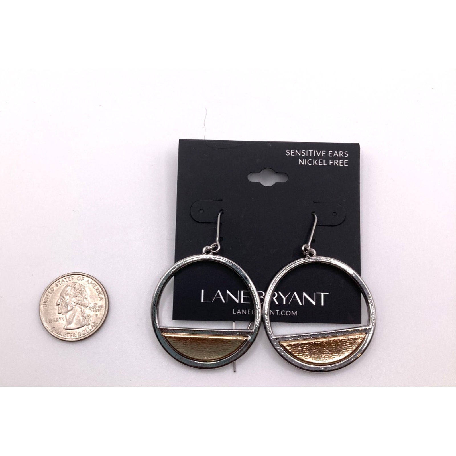 LANE BRYANT Textured Mixed Metal Partial Hoop Drop Earring Extra Long Hook Back