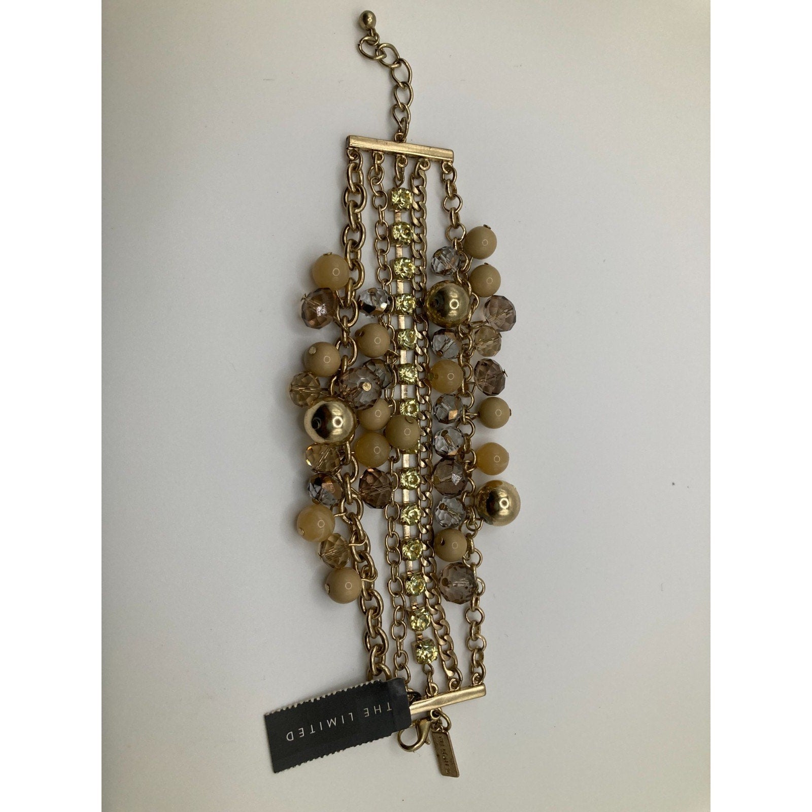 THE LIMITED Multi-strand Chunky Gold Tone Bauble Rhinestone Bracelet Nude/Green