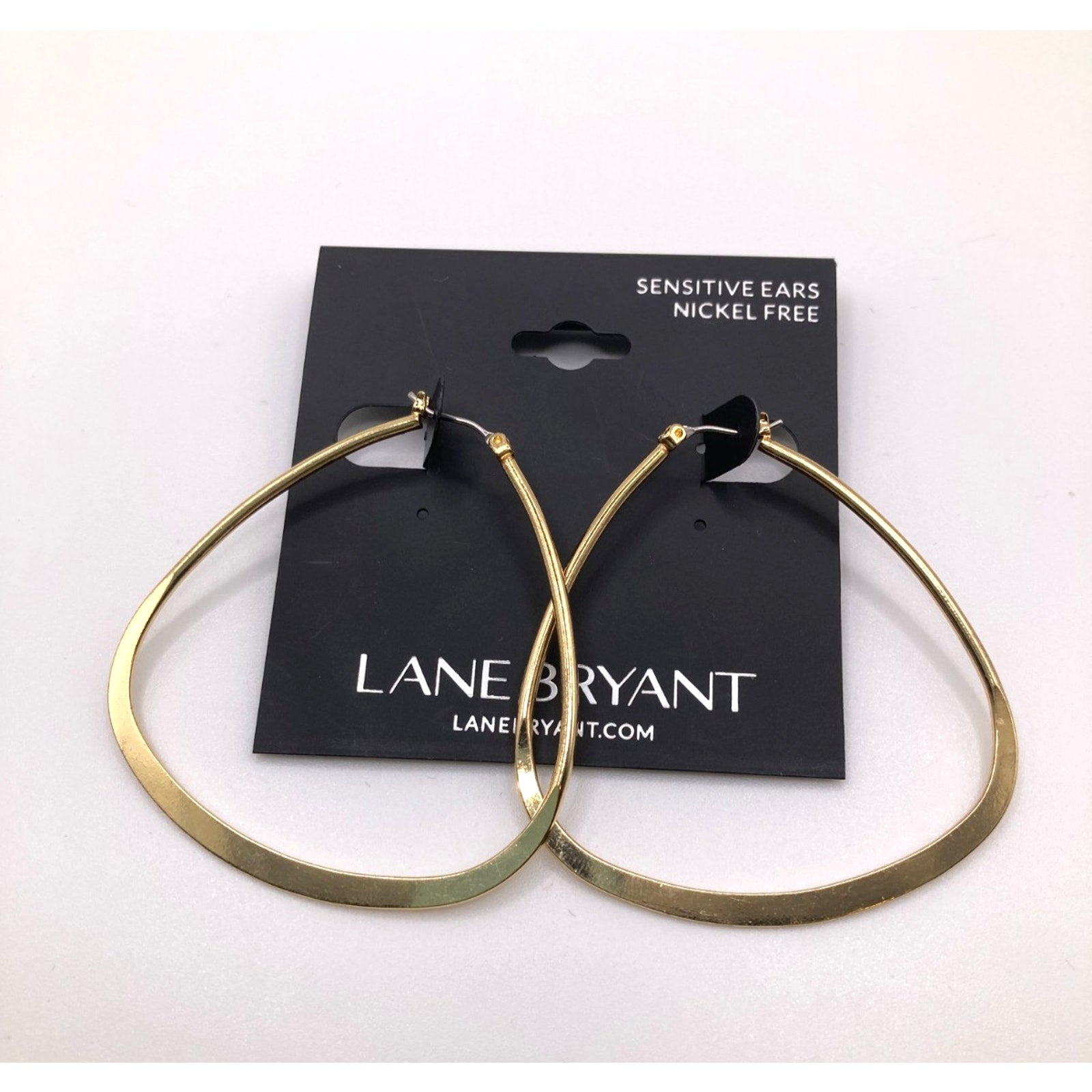 LANE BRYANT Gold Tone Dangle Hoop Triangle Teardrop Earrings 2"