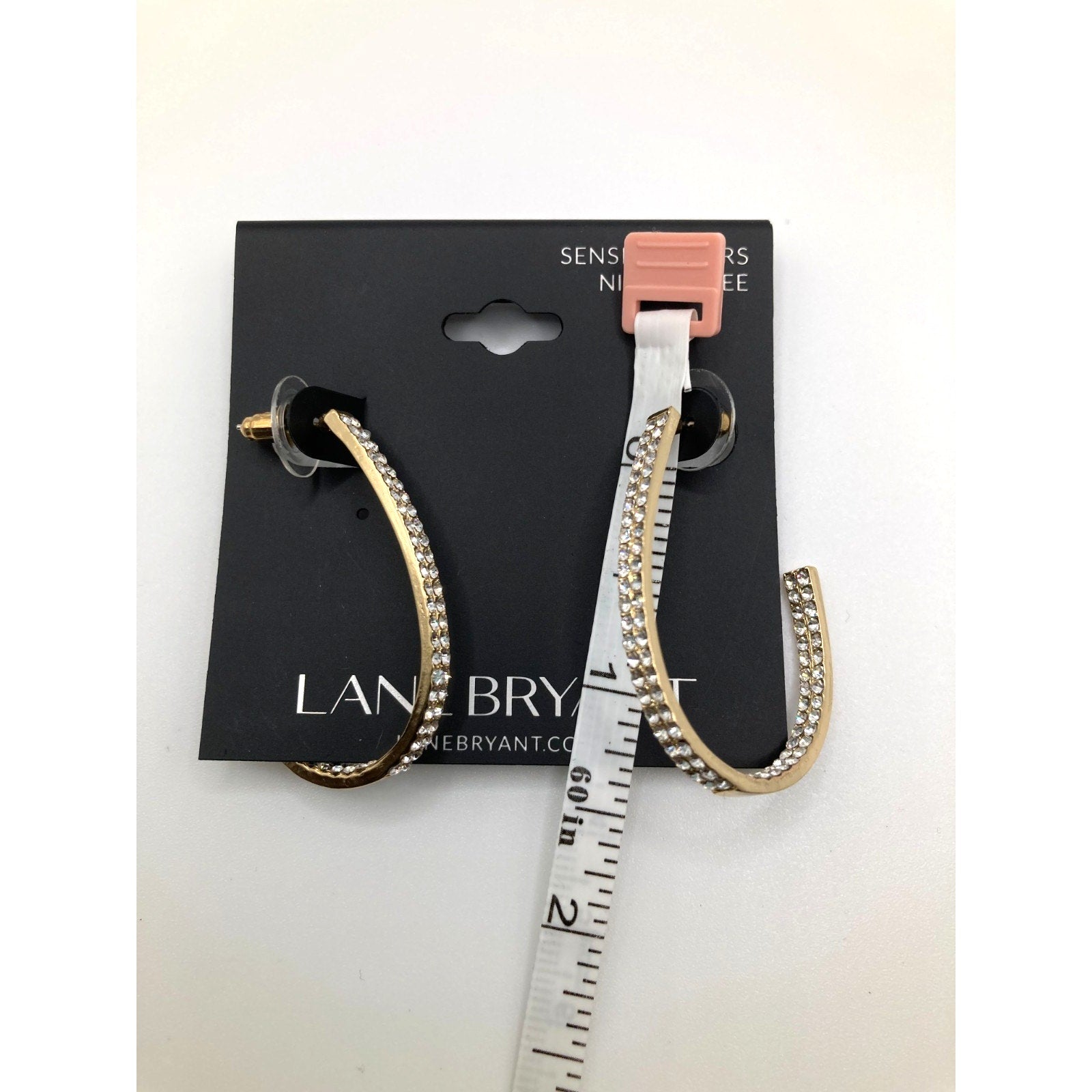 LANE BRYANT Classy Dressy Gold Tone Hook Hoop Rhinestone Earrings 1.25"