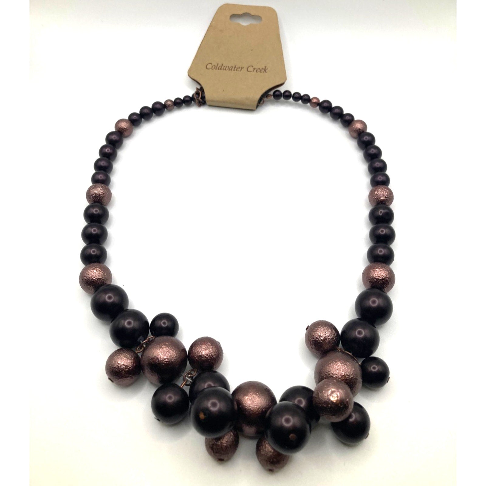 Coldwater Creek Chunky Beaded Brown & Dark Copper Tone Cluster Necklace 21"