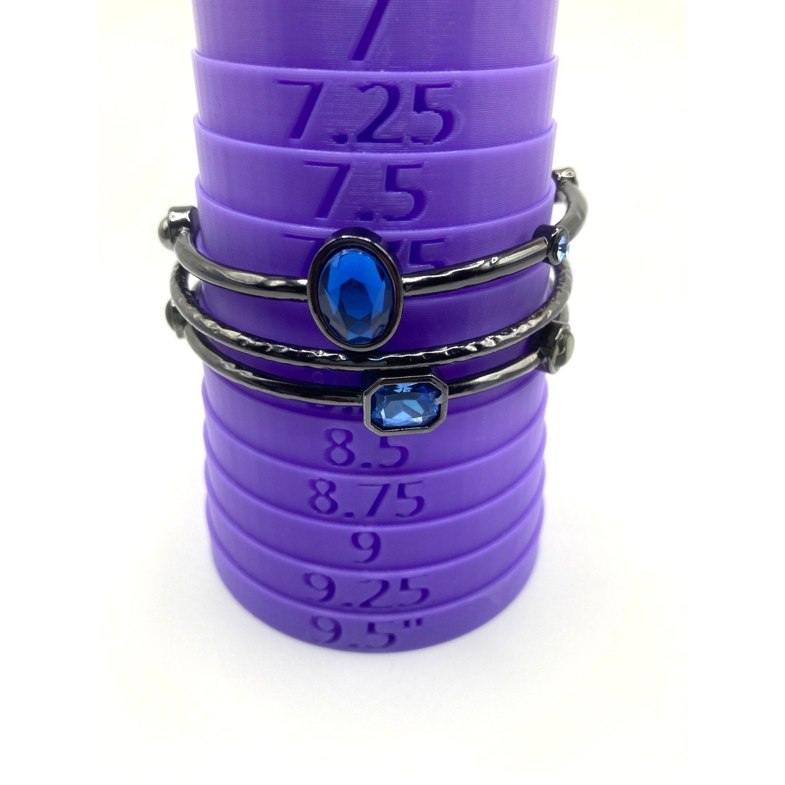 Chicos Blue Jeweled Gunmetal Black Tone Bangles Bracelet Set of 3