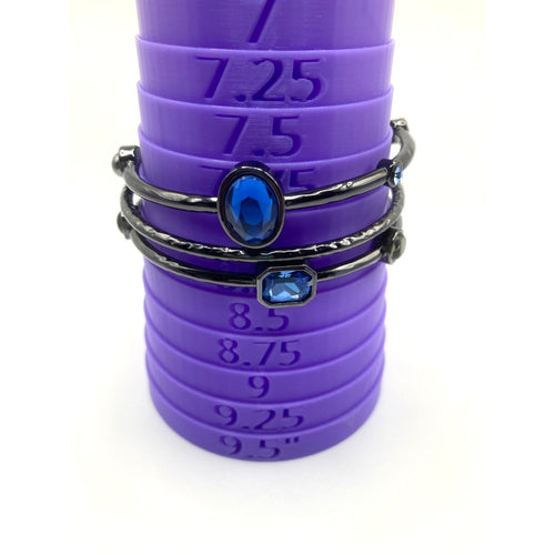 Chicos Blue Jeweled Gunmetal Black Tone Bangles Bracelet Set of 3
