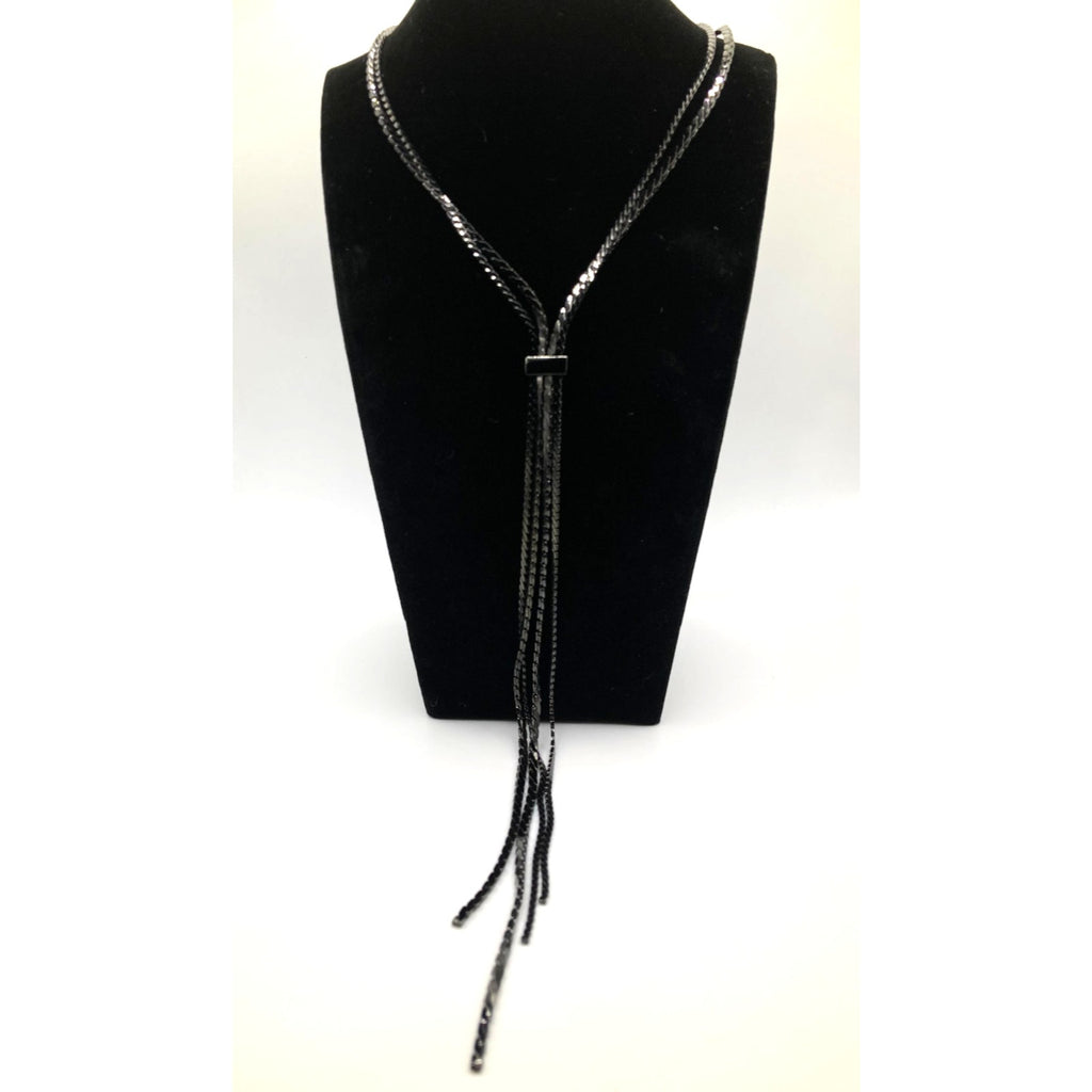 EXPRESS All Black Metal Y Drop Multi-strand Tassel Necklace NEW