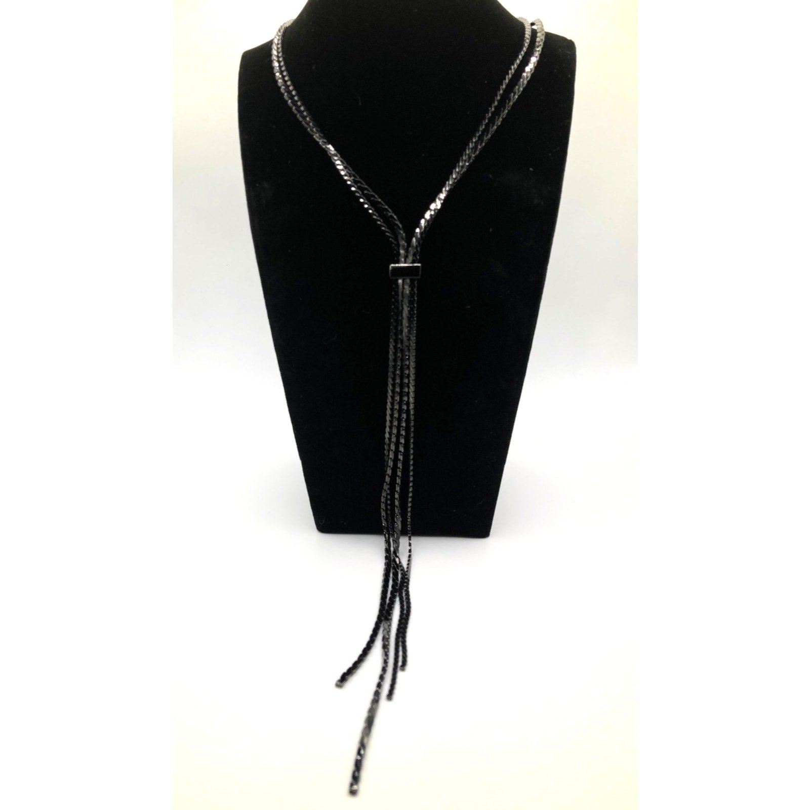 EXPRESS All Black Metal Y Drop Multi-strand Tassel Necklace NEW