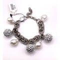 Silver Grey Tone Thick Chunky Cable & Faux Pearls Plus Size Friendly Bracelet