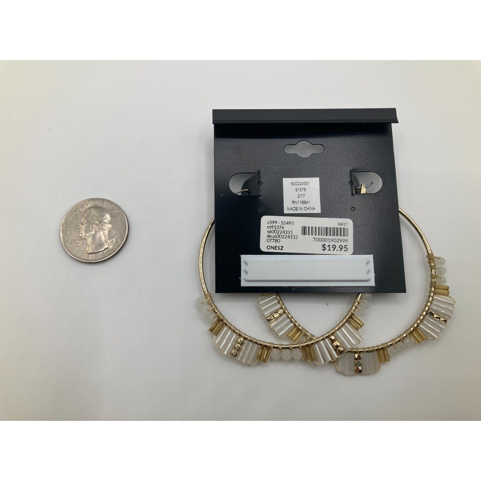 LANE BRYANT Gold Tone Hoop Earrings w/ White & Gold Plastic Beaded Accents NWT
