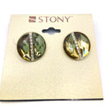 STONY Gold Tone Faceted Faux Stone Translucent Stud Earrings w/ Rhinestone