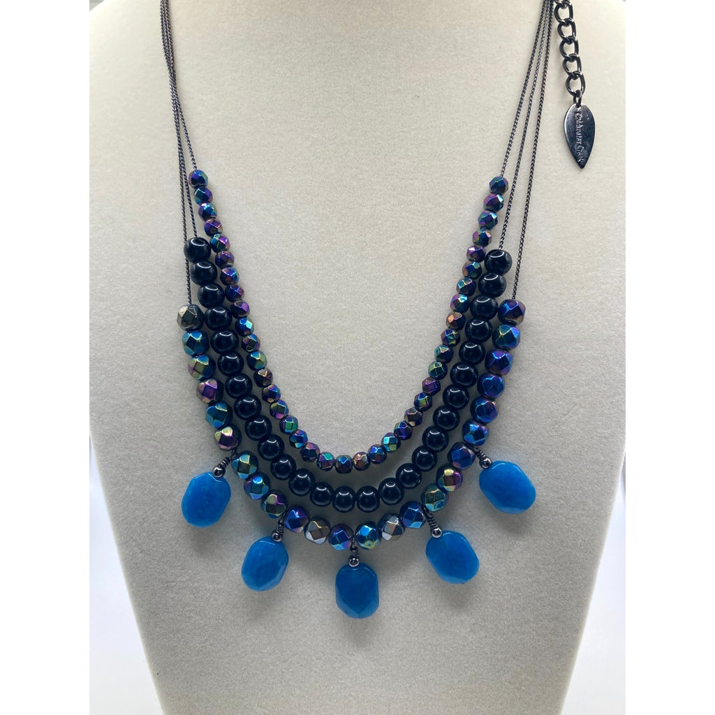 Coldwater Creek Blue Black Iridescent Aurora Borealis Layered Stone Necklace 18"
