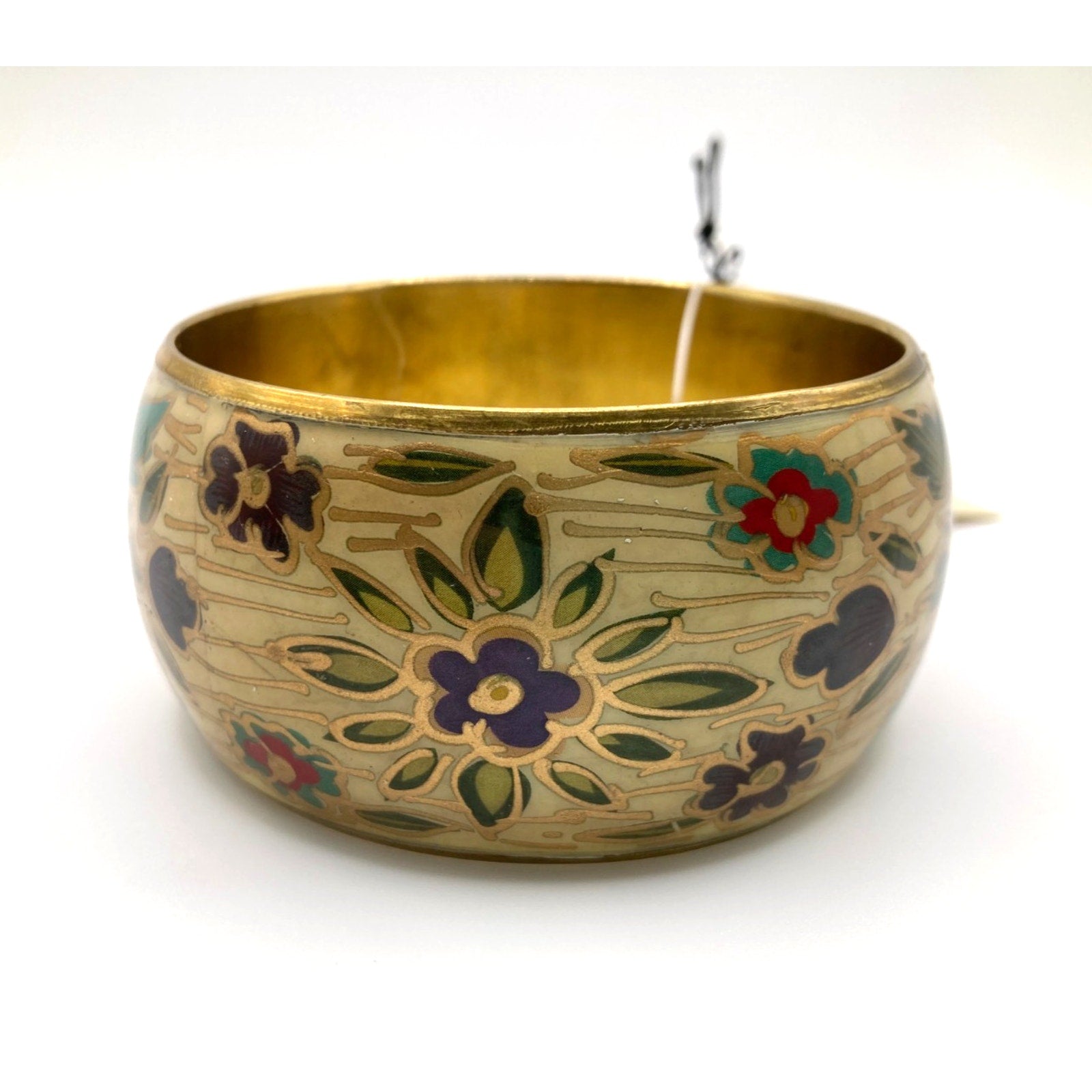 STONY Vintage-Inspired Worn Gold Tone Floral Pattern Wide Bangle Bracelet