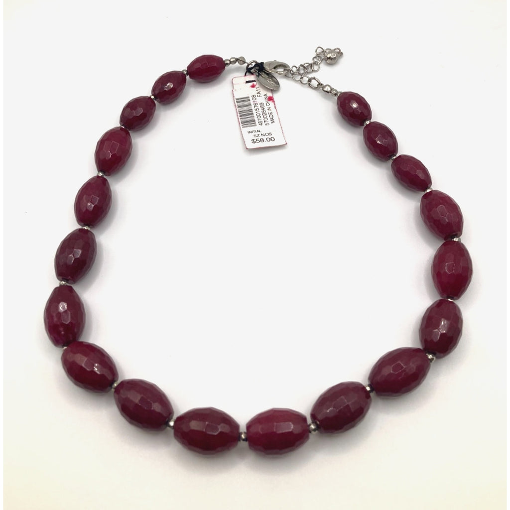 White House Black Market Dyed Red Jade Gold Accent Necklace 16" READ