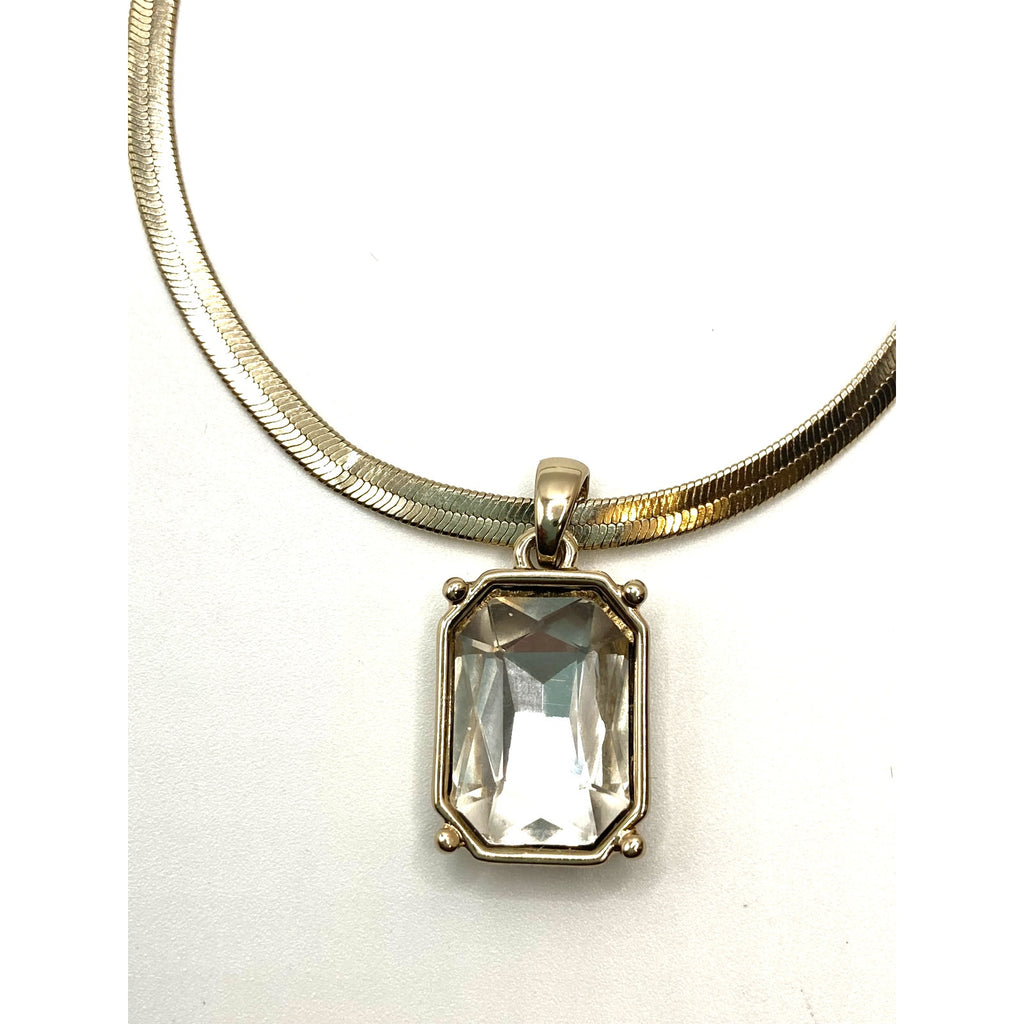 EXPRESS Gold Tone Clear Pendant Herringbone Chain Necklace 16" NEW