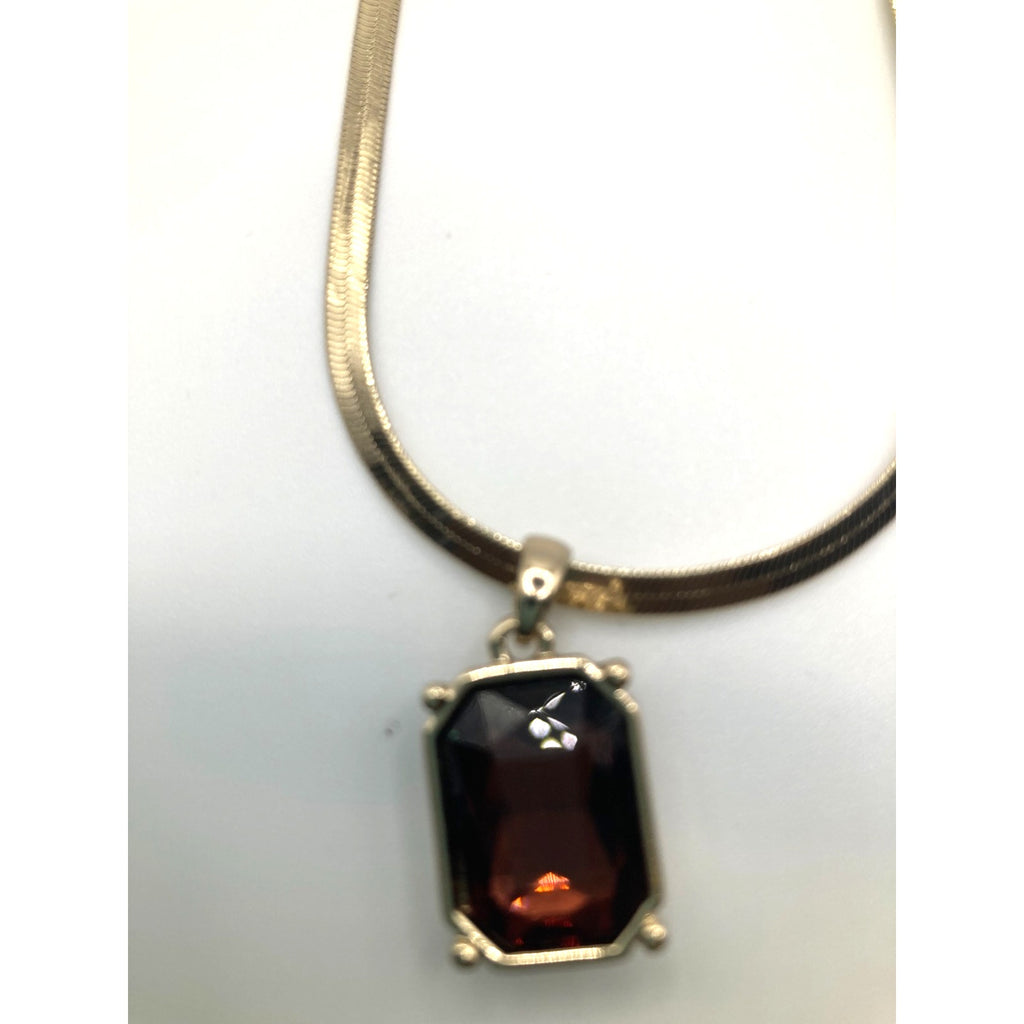 EXPRESS Gold Tone Burgundy Pendant Choker Snake Chain Necklace 14" NEW