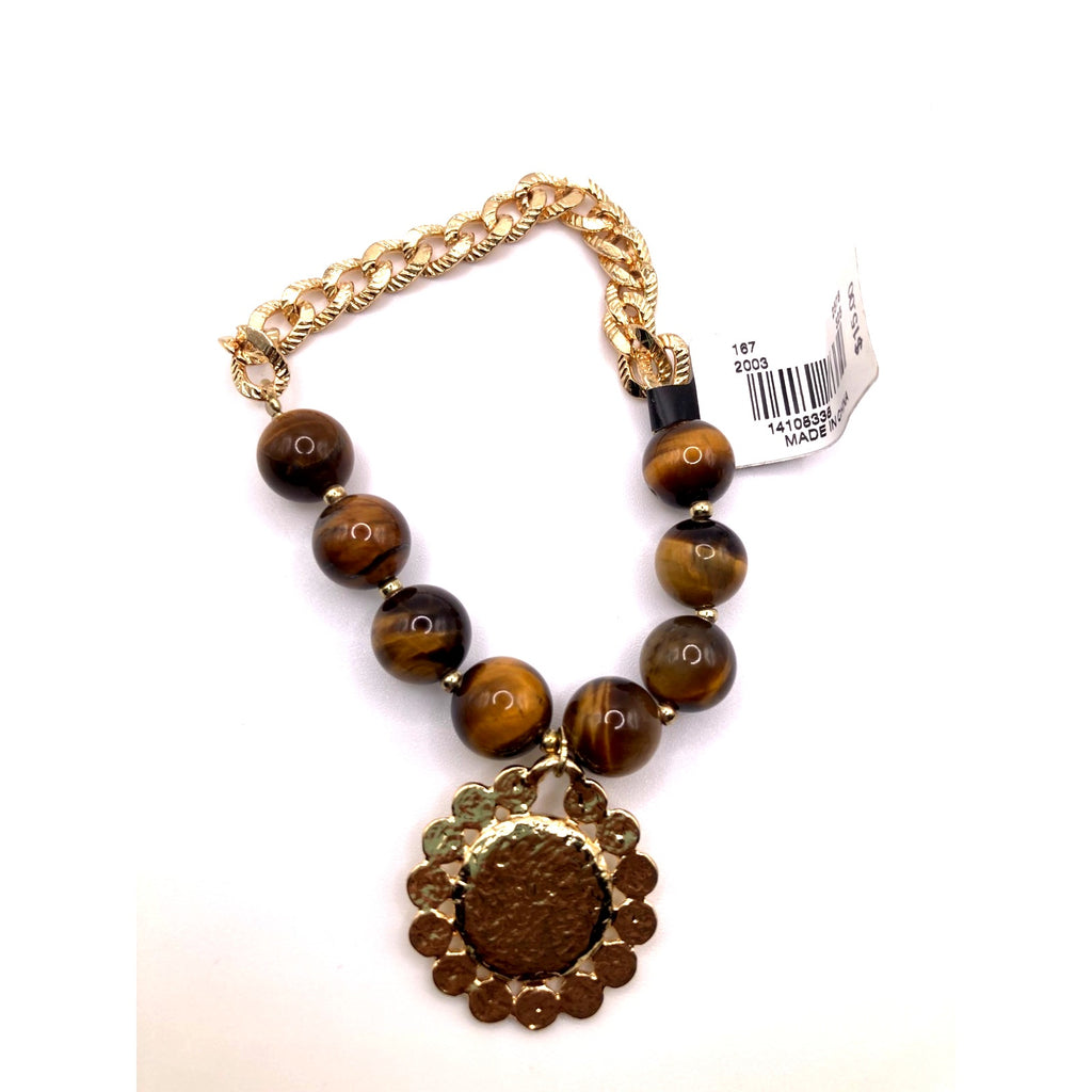 THE LIMITED Tiger's Eye Gold Tone Charm Stretch Bracelet