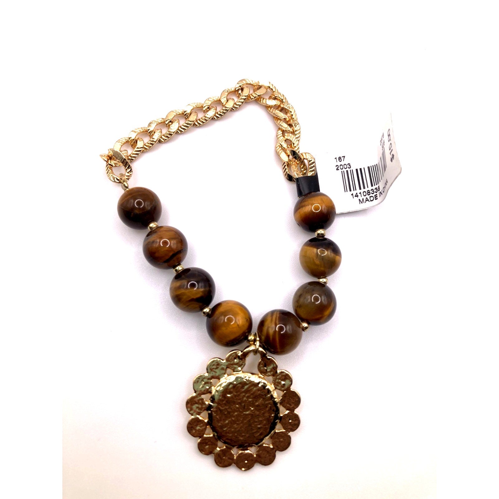 THE LIMITED Tiger's Eye Gold Tone Charm Stretch Bracelet