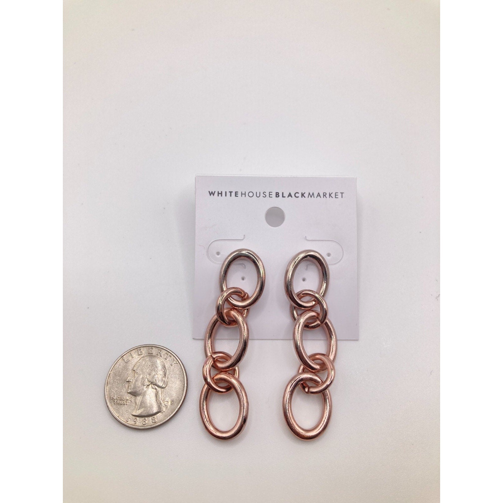 WHITE HOUSE/BLACK MARKET Chic Glossy Rose Gold Chain Link Drop Earrings ~2in