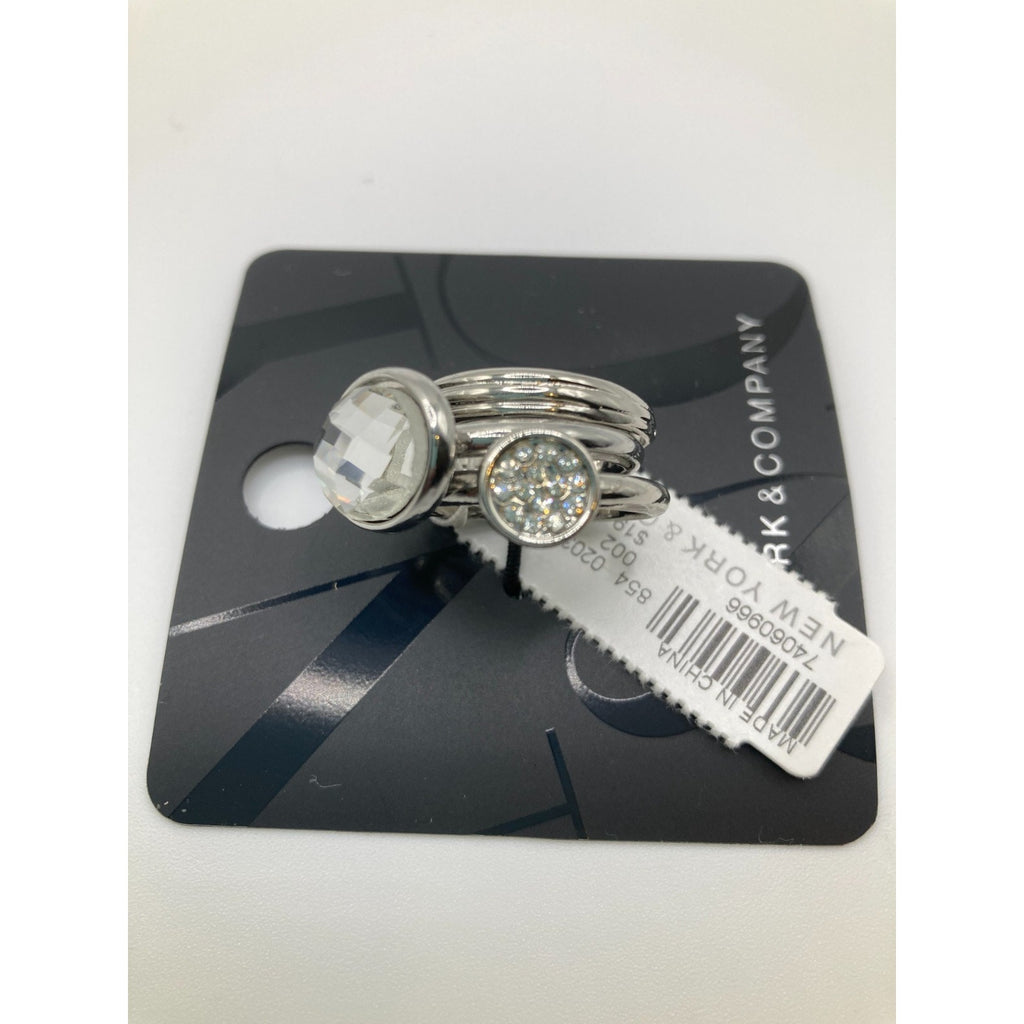 New York & Company Size 6 Women's 3-Stack Ring Set Silver Tone Clear Crystal