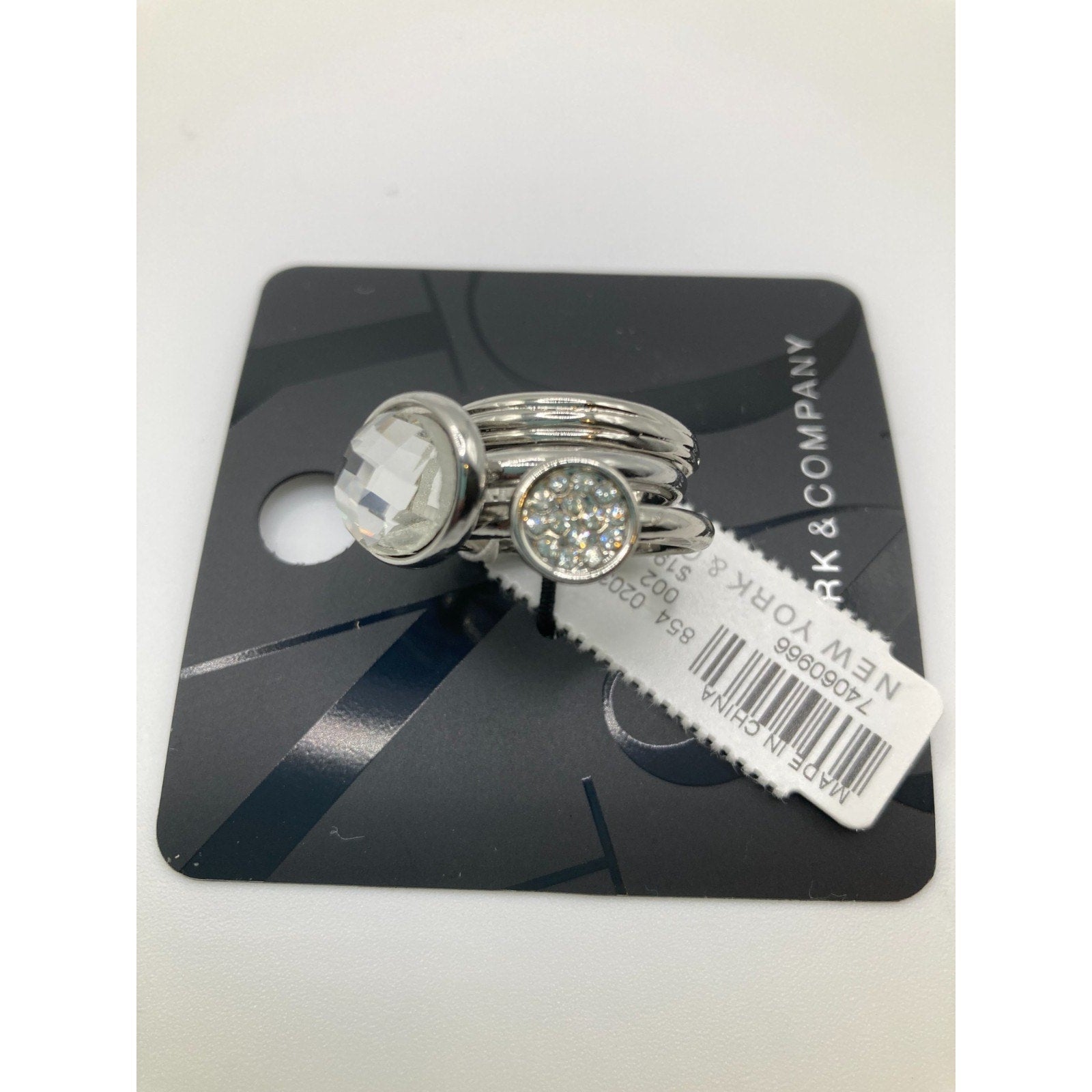 New York & Company Size 6 Women's 3-Stack Ring Set Silver Tone Clear Crystal