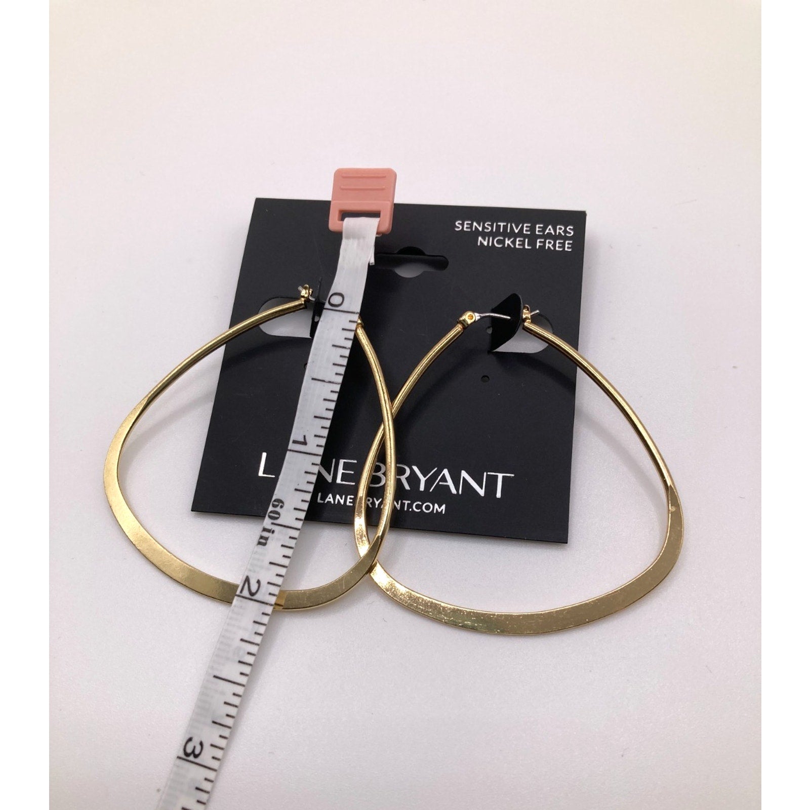 LANE BRYANT Gold Tone Dangle Hoop Triangle Teardrop Earrings 2"