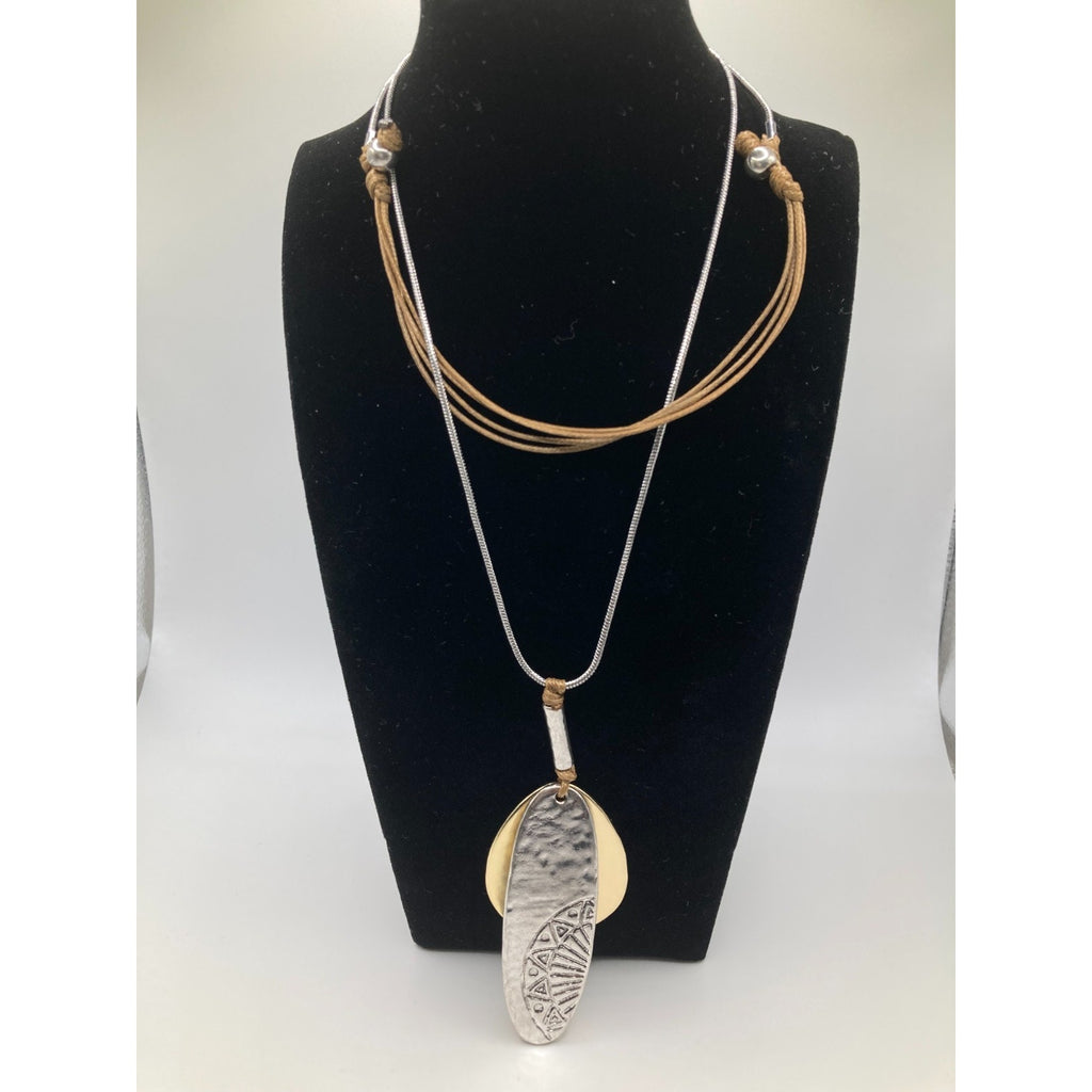 Mixed Metal Hammered and Textured Silver & Gold Tone 26" Statement Necklace
