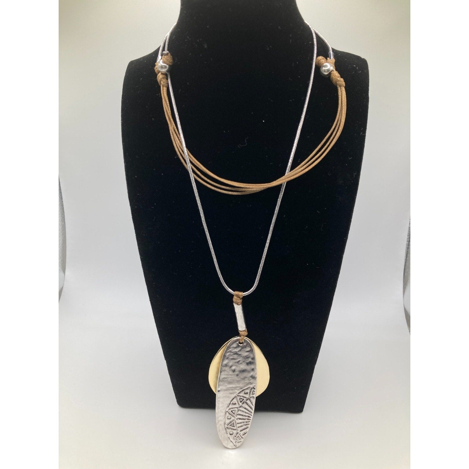 Mixed Metal Hammered and Textured Silver & Gold Tone 26" Statement Necklace