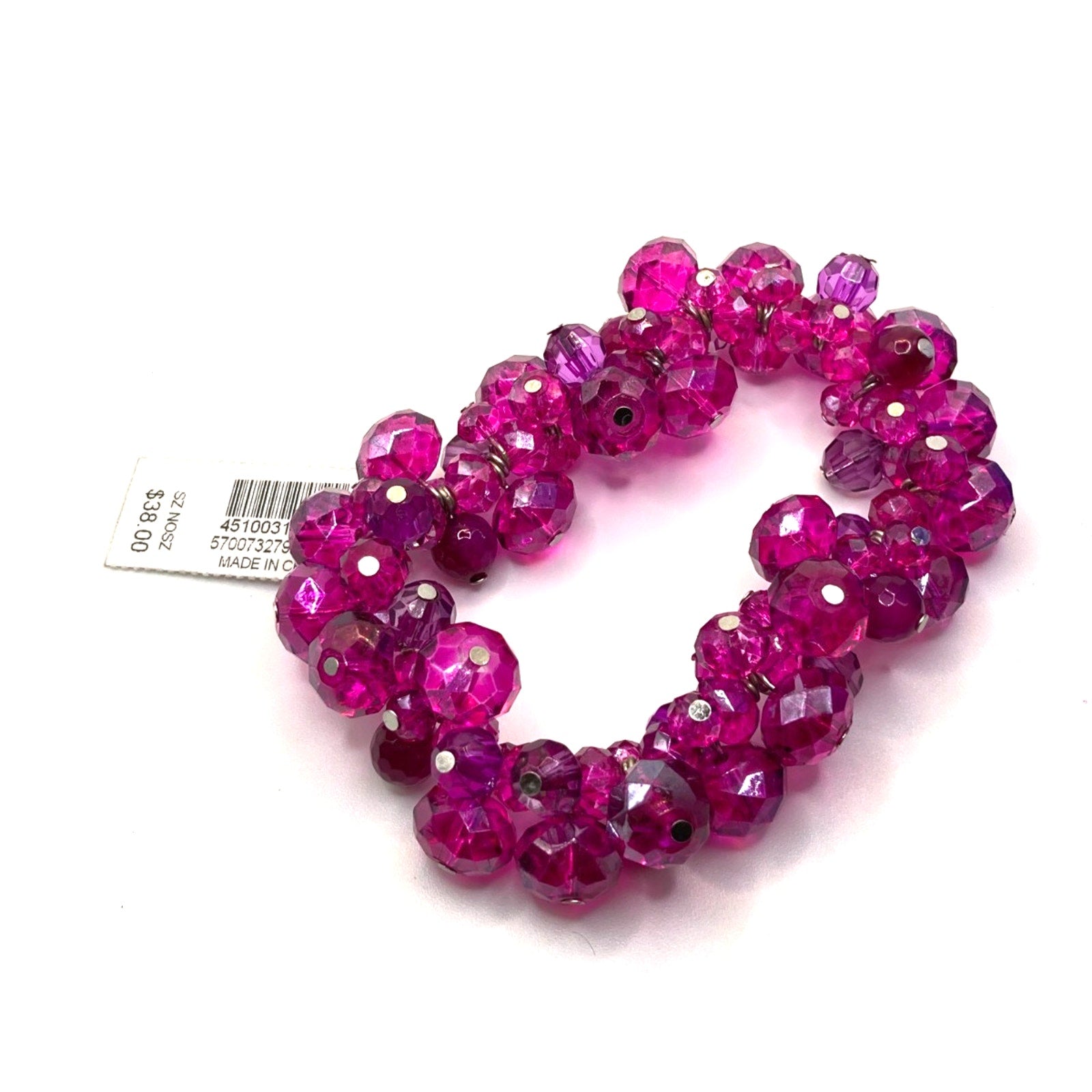 White House Black Market Pink Fuchsia Faceted Crystal Beaded Stretch Bracelet