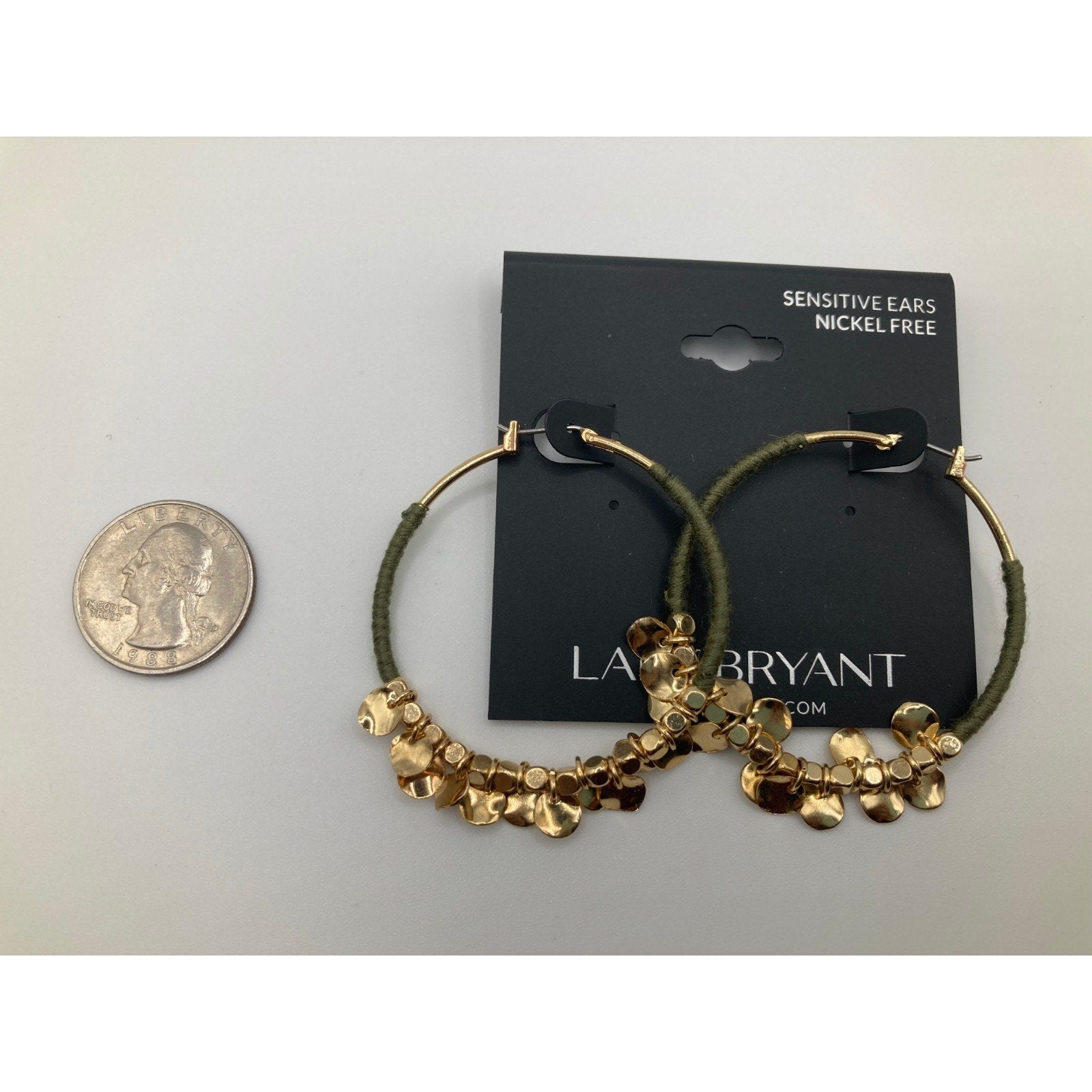 SET! LANE BRYANT Three Strand Olive & Gold Tone Pendant NECKLACE & Hoop EARRINGS