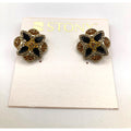 STONY Gold Tone Orange Yellow Rhinestone w/ Navy Acrylic Stone Clip-On Earrings
