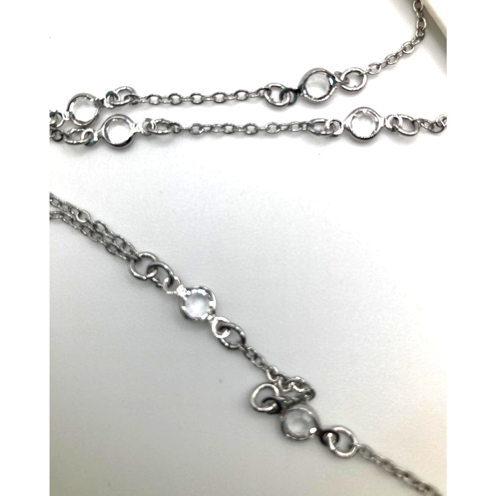 EXPRESS Silver Tone Clear Crystal Station Y Drop Sautoir Necklace 22"+ NEW